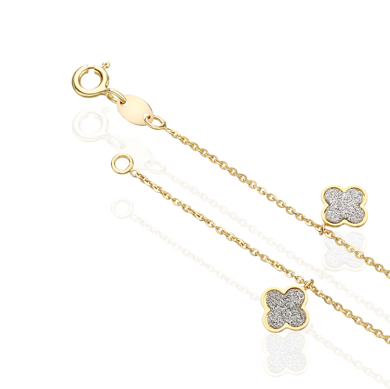 Main Image 3 of 9ct Yellow Gold Glitter Clover Station Bracelet 7.75"