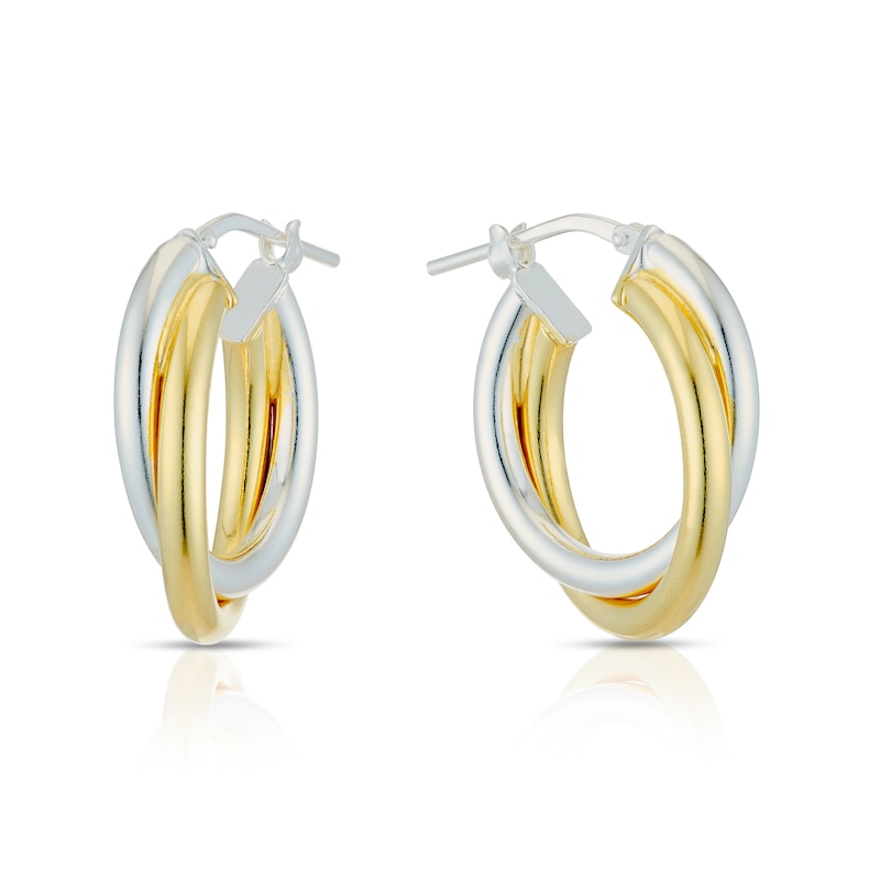 Main Image 1 of Sterling Silver & Yellow Gold Plated Interlocked Double Hoop Earrings