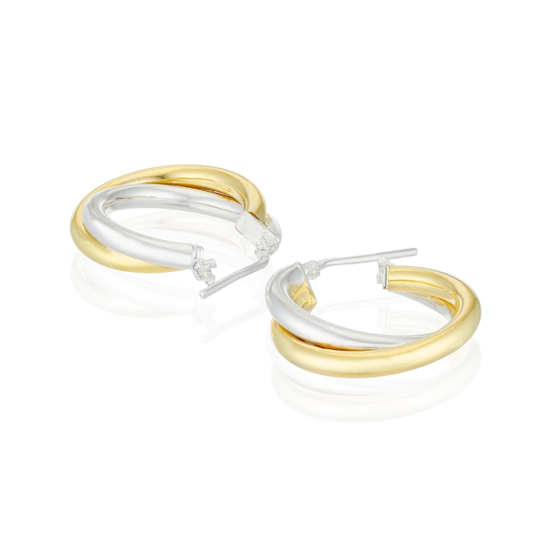 Main Image 2 of Sterling Silver & Yellow Gold Plated Interlocked Double Hoop Earrings