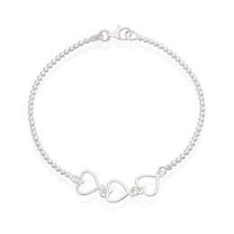 Sterling Silver Beaded Heart Charm Bracelet 7.5"