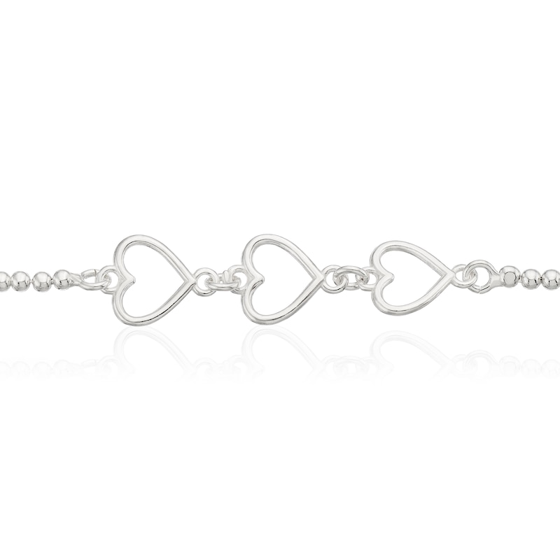 Main Image 2 of Sterling Silver Beaded Heart Charm Bracelet 7.5"