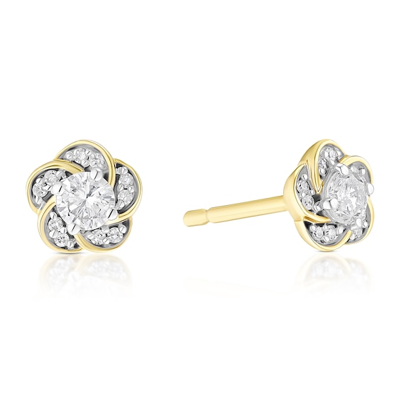 9ct Yellow Gold Flower 0.20ct Diamond Stud Earrings