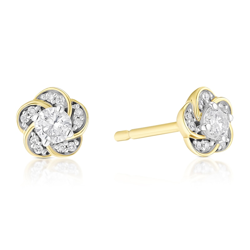 Main Image 1 of 9ct Yellow Gold Flower 0.20ct Diamond Stud Earrings