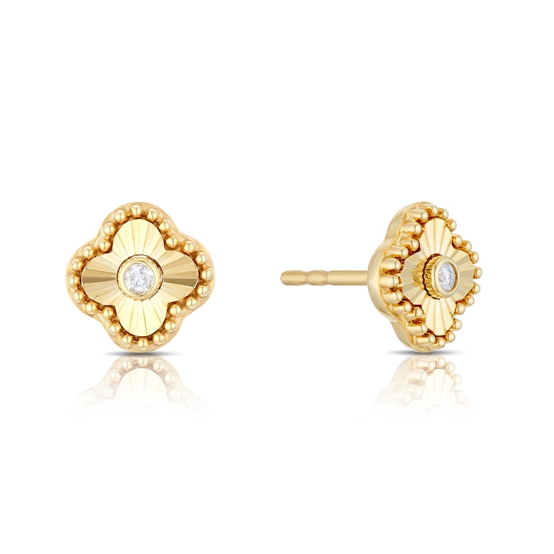 Main Image 1 of 18ct Gold Vermeil Sterling Silver Clover Diamond Stud Earrings