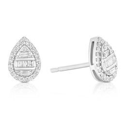 9ct White Gold Pear Cluster 0.20ct Diamond Stud Earrings