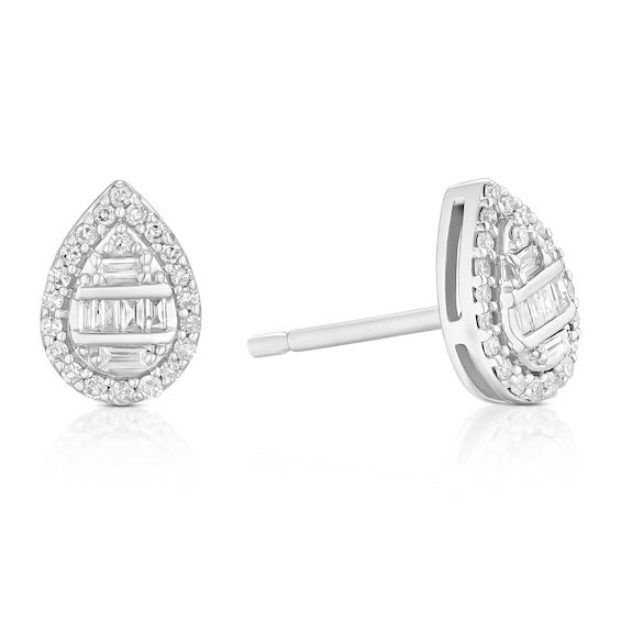 9ct White Gold Pear Cluster 0.20ct Diamond Stud Earrings