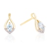 Thumbnail Image 1 of 9ct Yellow Gold Diamond & Pear Aquamarine Drop Earrings