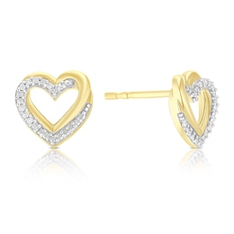 Sterling Silver & 18ct Gold Vermeil Double Heart Diamond Stud Earrings