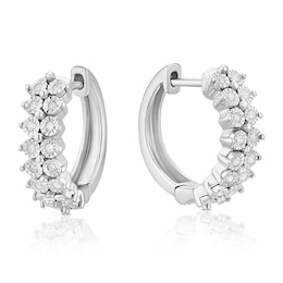 Sterling Silver Two Row 0.12ct Diamond Hoop Earrings