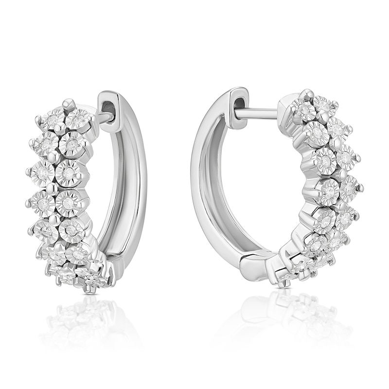 Main Image 1 of Sterling Silver Two Row 0.12ct Diamond Hoop Earrings