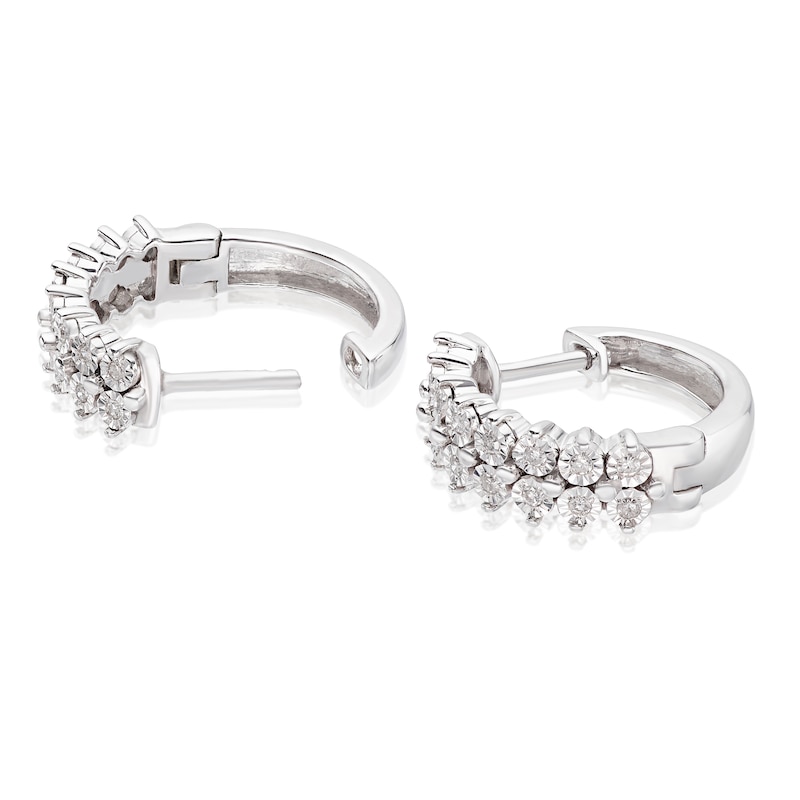 Main Image 2 of Sterling Silver Two Row 0.12ct Diamond Hoop Earrings