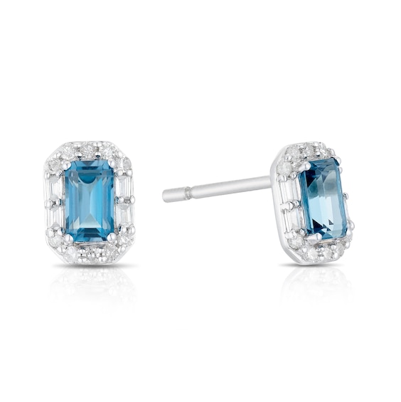 Sterling Silver Baguette London Blue Topaz and 0.15ct Diamon