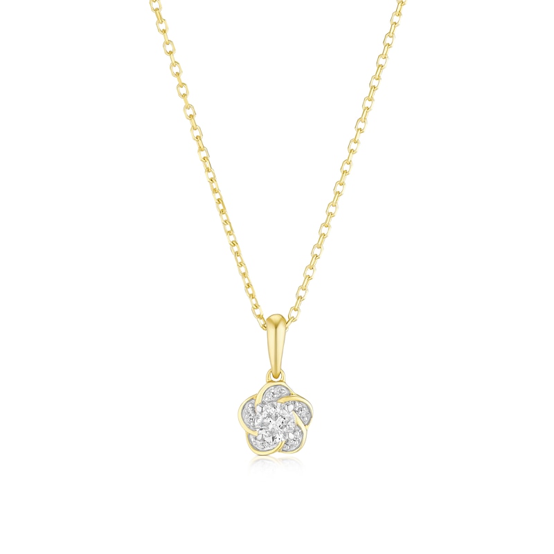 Main Image 1 of 9ct Yellow Gold Flower 0.15ct Diamond Pendant