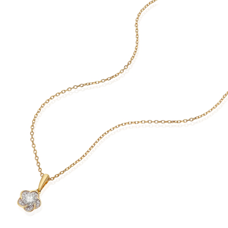 Main Image 2 of 9ct Yellow Gold Flower 0.15ct Diamond Pendant