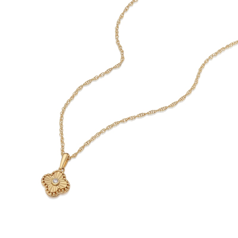 Main Image 2 of Sterling Silver & 18ct Gold Vermeil Clover Diamond Pendant