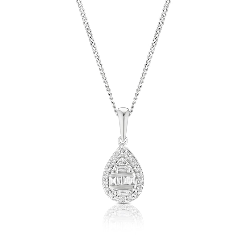 Main Image 1 of 9ct White Gold Pear Cluster 0.10ct Diamond Pendant