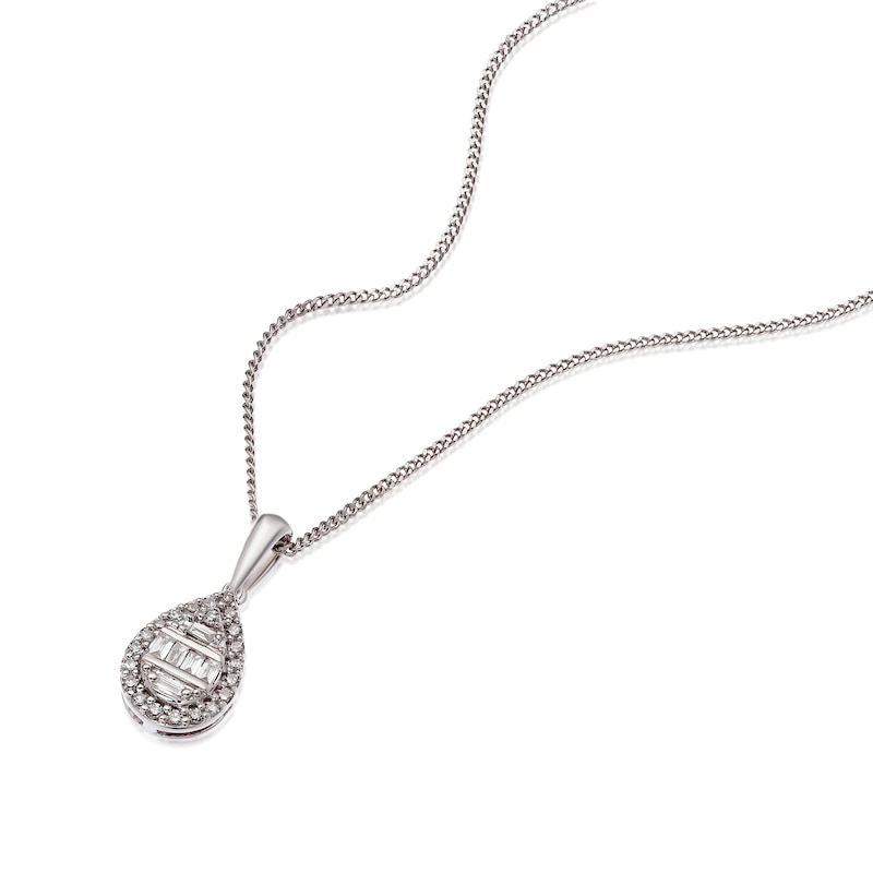 Main Image 2 of 9ct White Gold Pear Cluster 0.10ct Diamond Pendant
