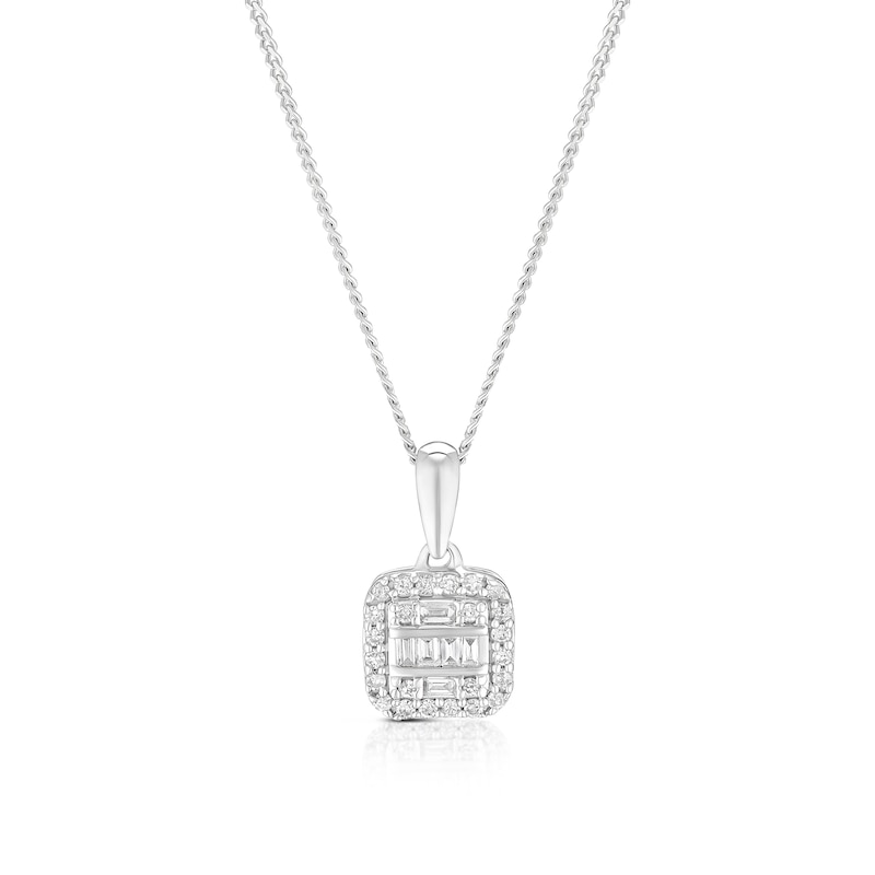 Main Image 1 of 9ct White Gold Square Cluster 0.10ct Diamond Pendant
