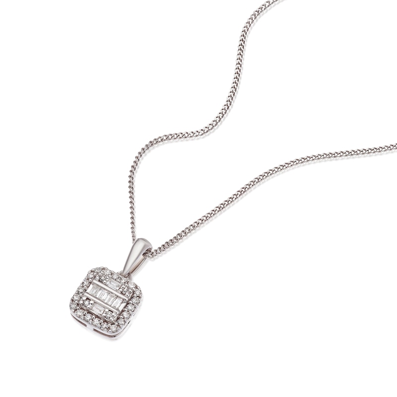 Main Image 2 of 9ct White Gold Square Cluster 0.10ct Diamond Pendant