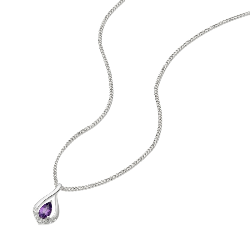 Main Image 2 of Sterling Silver Diamond & Pear Amethyst Pendant Necklace