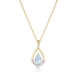 9ct Yellow Gold Diamond & Pear Aquamarine Pendant