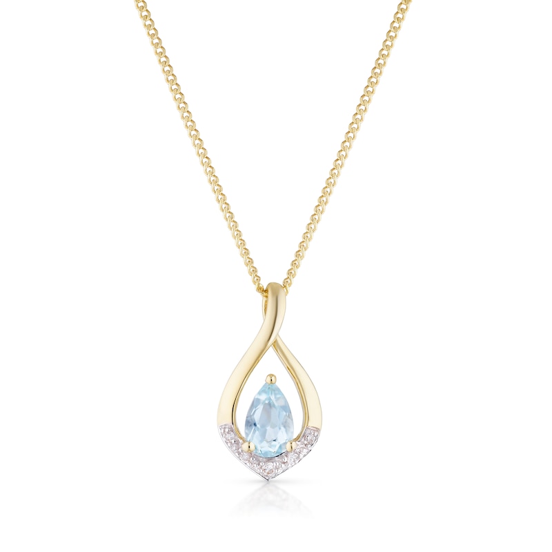 Main Image 1 of 9ct Yellow Gold Diamond & Pear Aquamarine Pendant