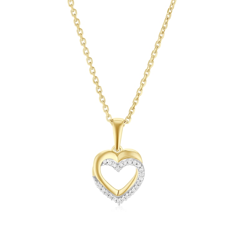 Main Image 1 of Sterling Silver & 18ct Gold Vermeil Double Heart Diamond Necklace