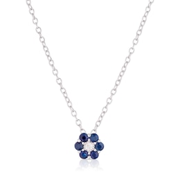 Sterling Silver Diamond & Round Sapphire Pendant