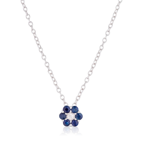 Sterling Silver Diamond and Round Sapphire Pendant