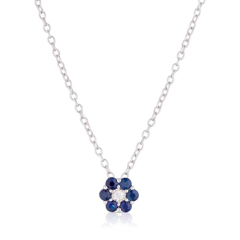 Main Image 1 of Sterling Silver Diamond & Round Sapphire Pendant