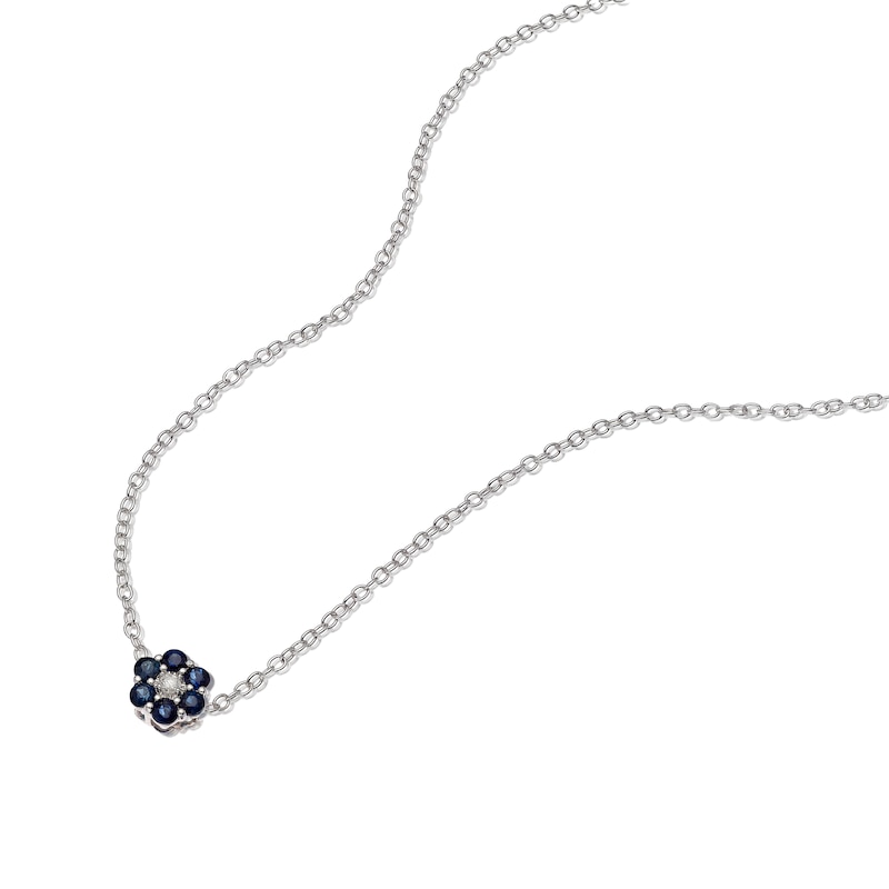 Main Image 2 of Sterling Silver Diamond & Round Sapphire Pendant