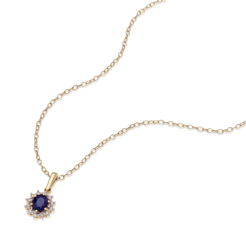 Main Image 2 of 9ct Yellow Gold Diamond & Oval Sapphire Pendant Necklace