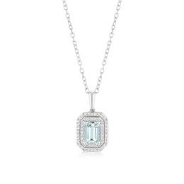 Sterling Silver 0.13ct Diamond & Baguette Aquamarine Pendant