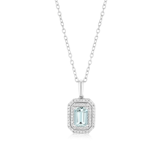 Sterling Silver 0.13ct Diamond and Baguette Aquamarine Penda