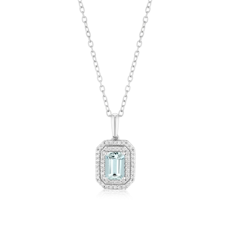 Main Image 1 of Sterling Silver 0.13ct Diamond & Baguette Aquamarine Pendant