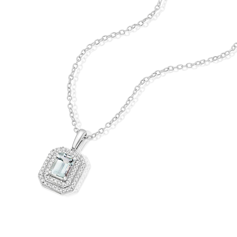 Main Image 2 of Sterling Silver 0.13ct Diamond & Baguette Aquamarine Pendant