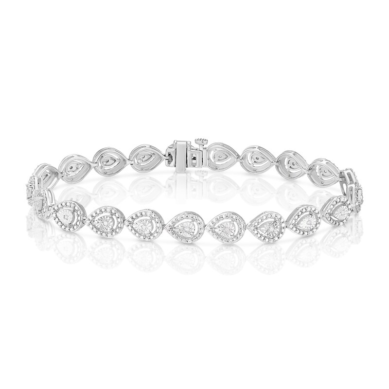 Main Image 1 of Sterling Silver Pear Illusion 0.25ct Diamond Bracelet