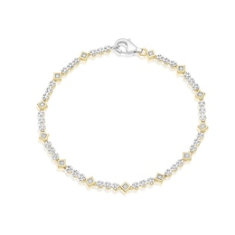 Sterling Silver & 18ct Gold Vermeil Round & Square 0.15ct Diamond Station Bracelet