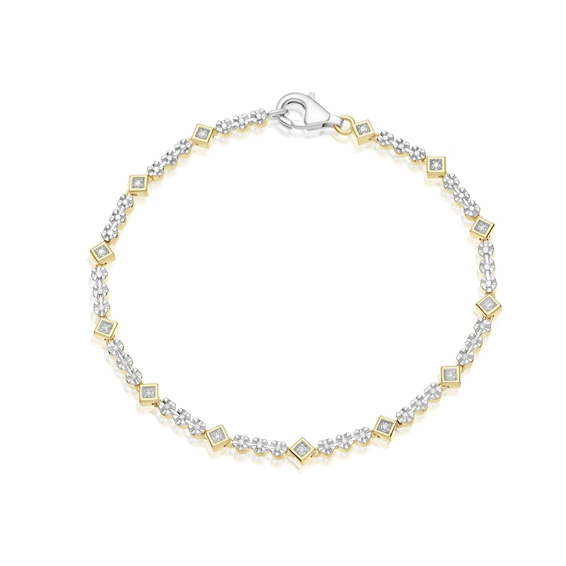 Main Image 1 of Sterling Silver & 18ct Gold Vermeil Round & Square 0.15ct Diamond Station Bracelet