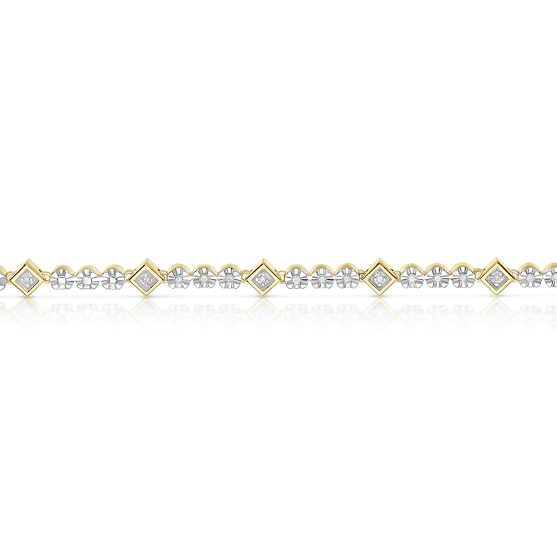 Main Image 2 of Sterling Silver & 18ct Gold Vermeil Round & Square 0.15ct Diamond Station Bracelet