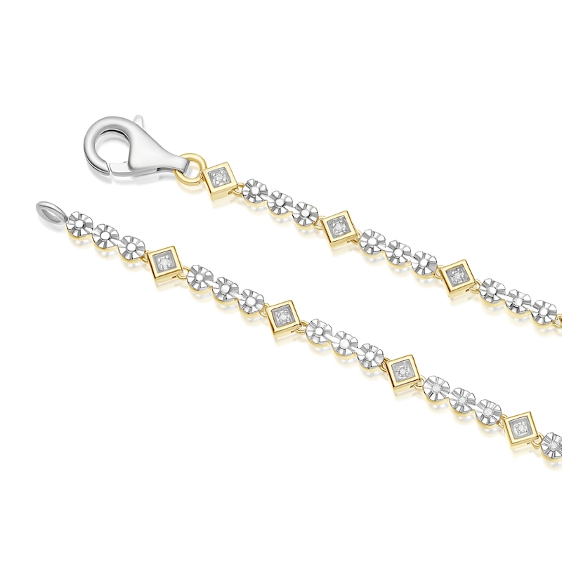 Main Image 3 of Sterling Silver & 18ct Gold Vermeil Round & Square 0.15ct Diamond Station Bracelet