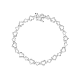 Sterling Silver 0.10ct Diamond Heart Link Bracelet