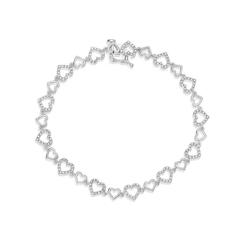 Main Image 1 of Sterling Silver 0.10ct Diamond Heart Link Bracelet