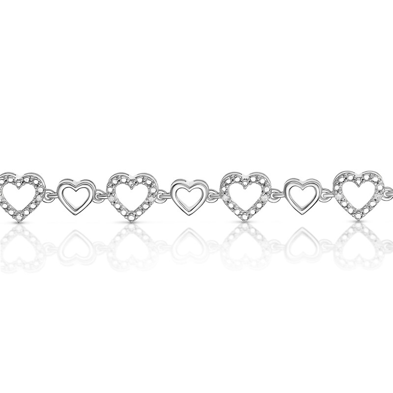 Main Image 2 of Sterling Silver 0.10ct Diamond Heart Link Bracelet