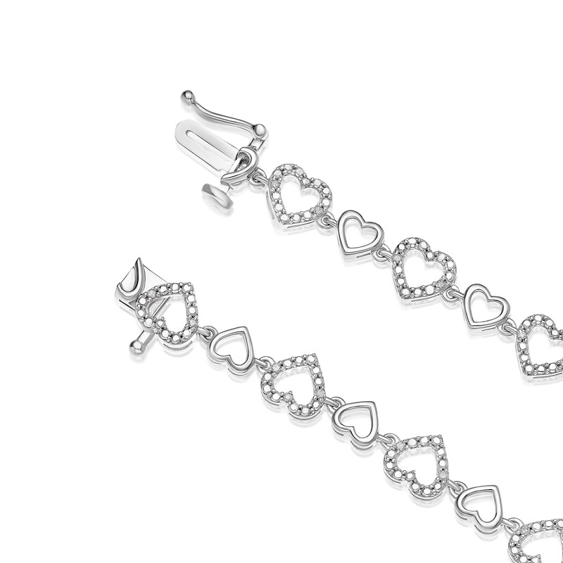 Main Image 3 of Sterling Silver 0.10ct Diamond Heart Link Bracelet