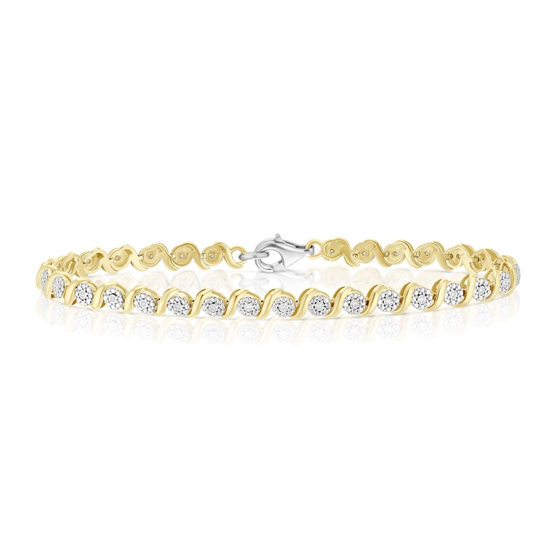 Main Image 1 of Sterling Silver & 18ct Gold Vermeil Round Twist 0.10ct Diamond Tennis Bracelet