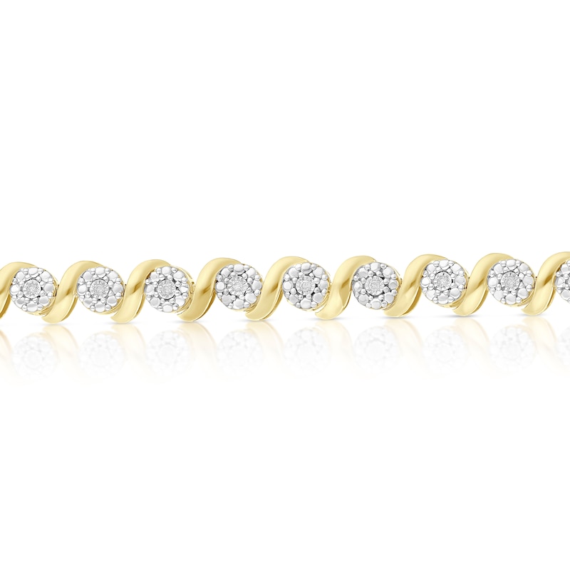Main Image 2 of Sterling Silver & 18ct Gold Vermeil Round Twist 0.10ct Diamond Tennis Bracelet