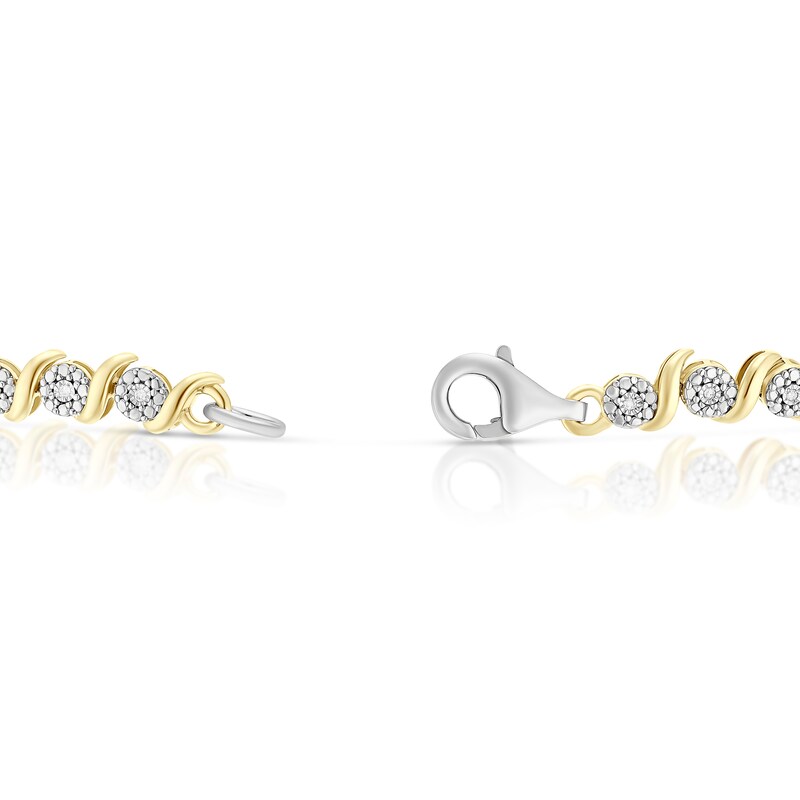 Main Image 3 of Sterling Silver & 18ct Gold Vermeil Round Twist 0.10ct Diamond Tennis Bracelet