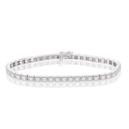 Sterling Silver Square Illusion Set 0.15ct Diamond Tennis Bracelet