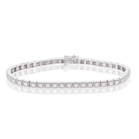 Sterling Silver Square Illusion Set 0.15ct Diamond Tennis Br